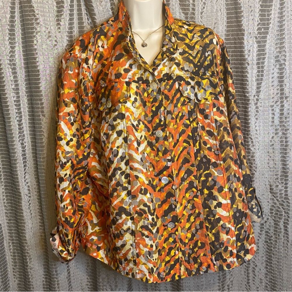 Ruby Rd Tribe Vibe Button Down Top Size 16w | Rol… - image 1